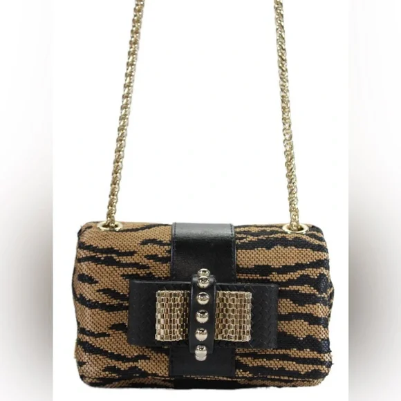 Christian Louboutin Womens One Strap Tiger Panama Sweety Charity Handbag Brown - Picture 3 of 17